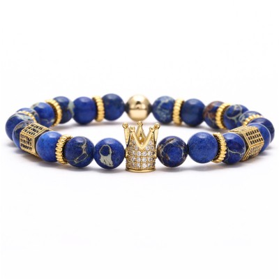 Dark Blue Turquoise Beads with Iced Crown Bracelet