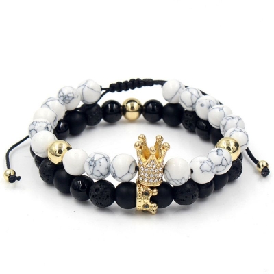 Iced Crown Natural Stone Braided Bracelet