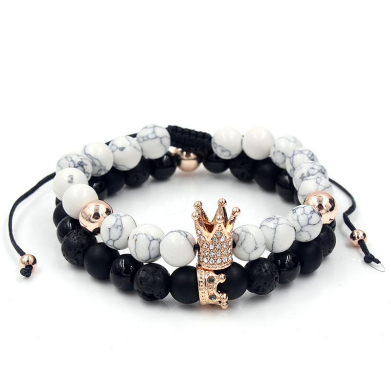 Iced Crown Natural Stone Braided Bracelet