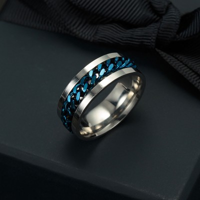 Men's Titanium Steel Gold Chain Rotating Ring