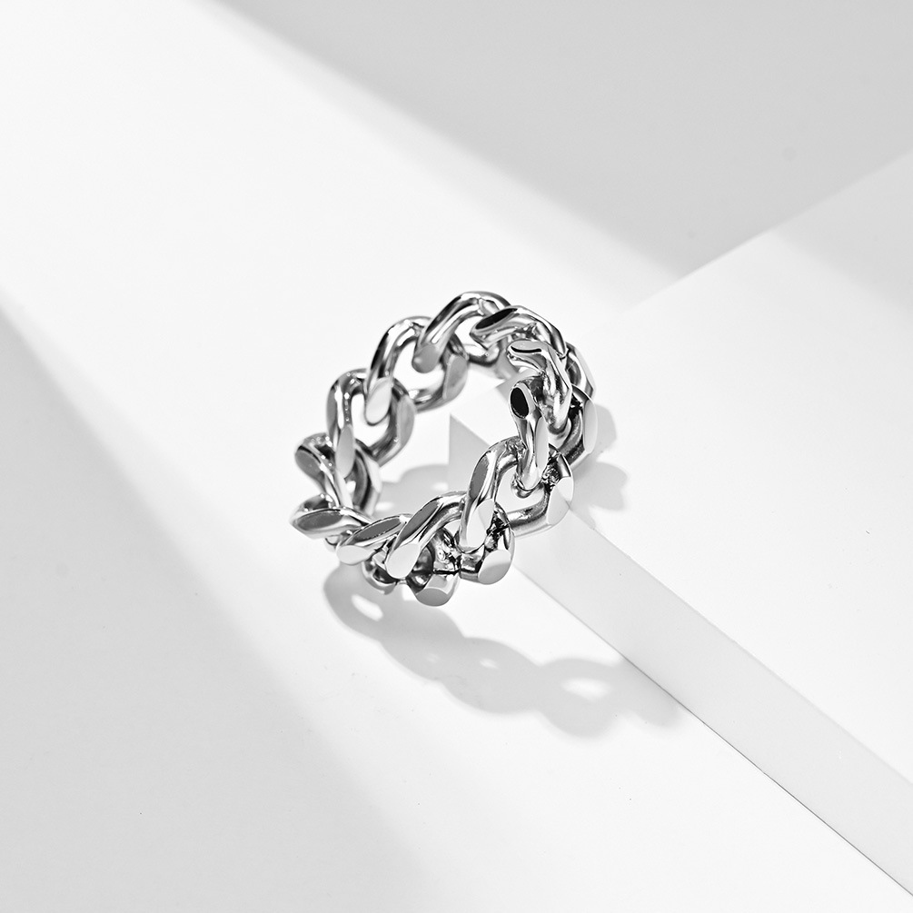 Simple Titanium Steel Silver Chain Ring
