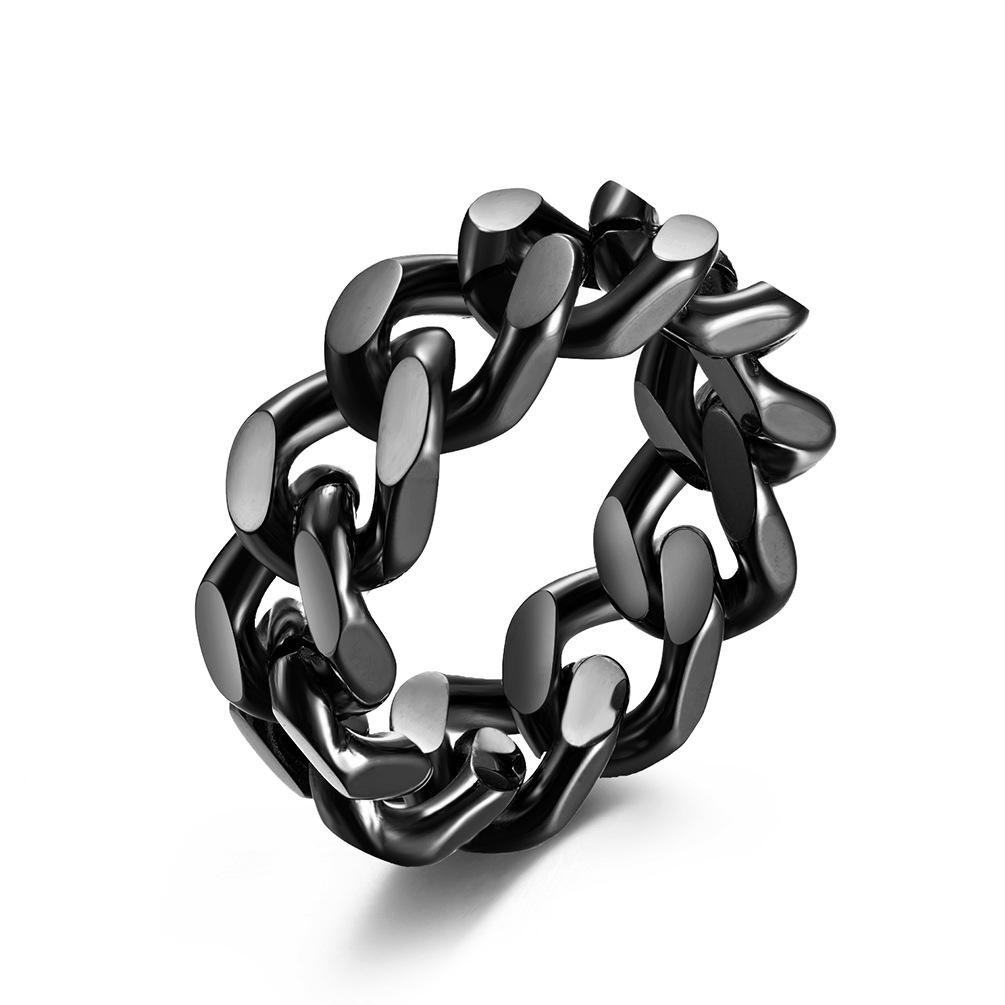 Simple Titanium Steel Black Chain Ring