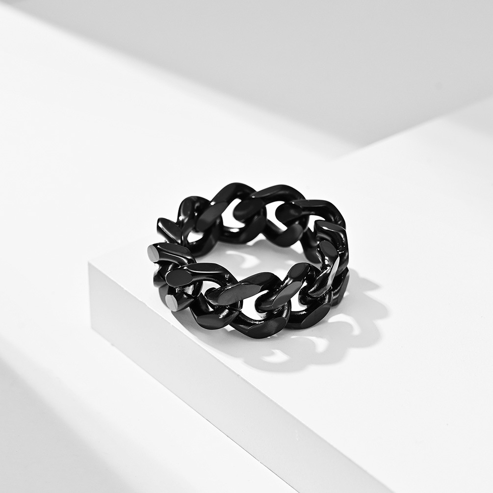 Simple Titanium Steel Black Chain Ring