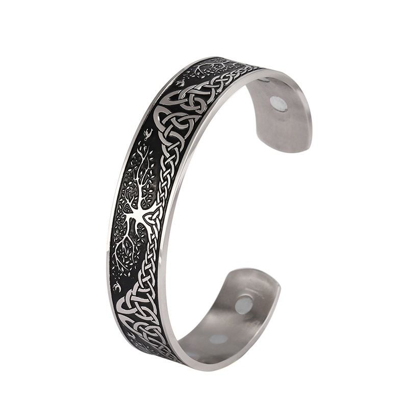 Nordic Totem Viking Tree of Life Titanium Steel Black Bracelet