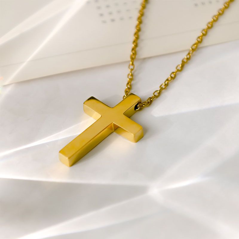 Single Cross Pendant in Gold Titanium Steel