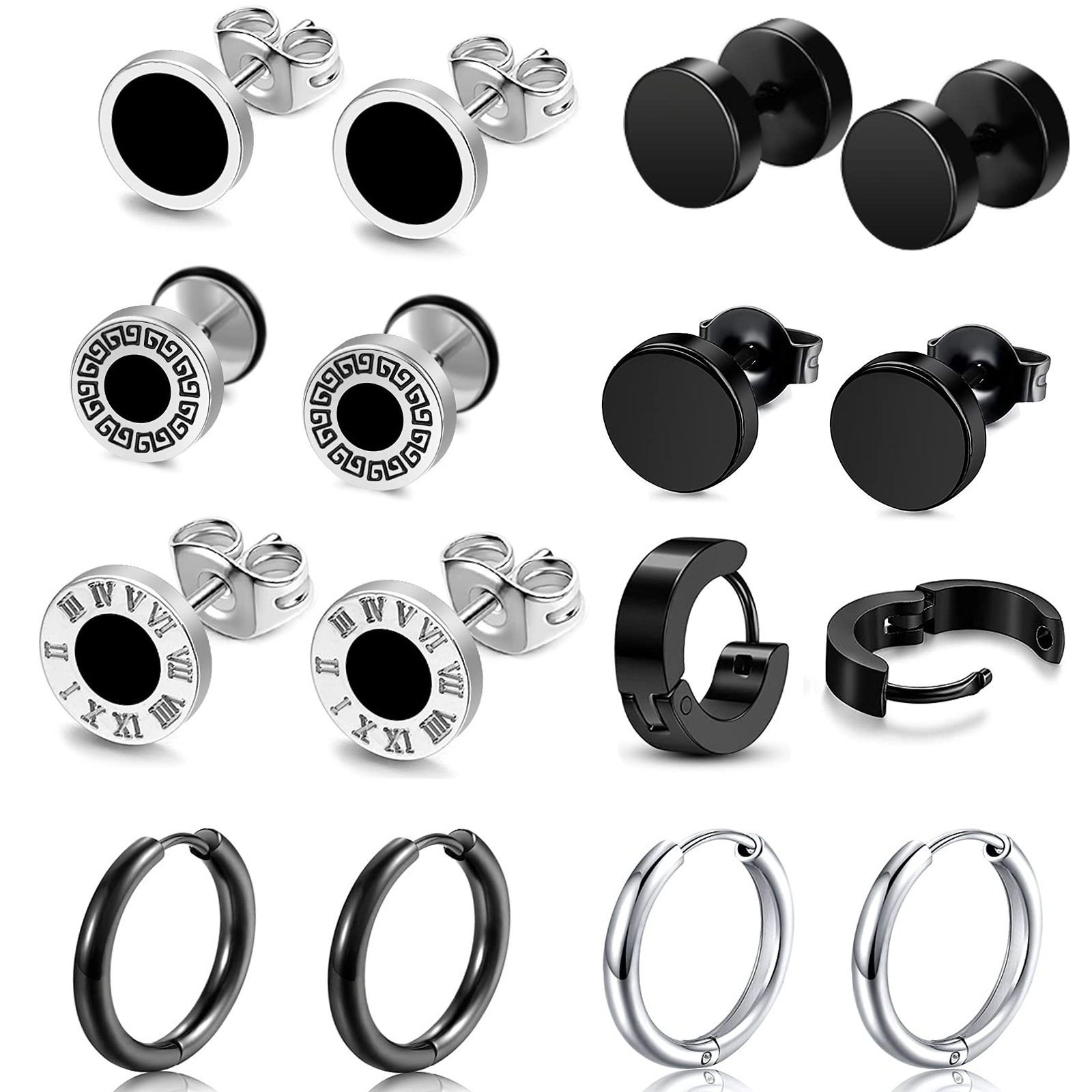Set of 8 Pairs of Stainless Steel Earrings