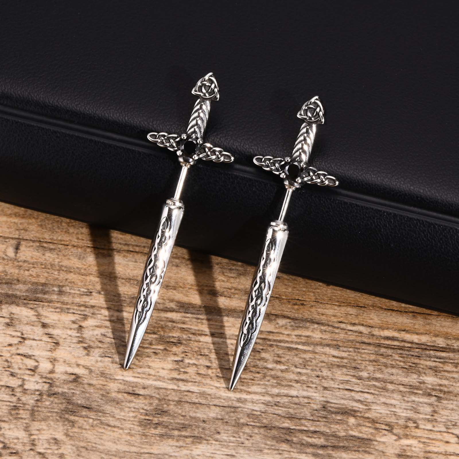 Vintage Celtic Knot Sword Earrings Stainless Steel