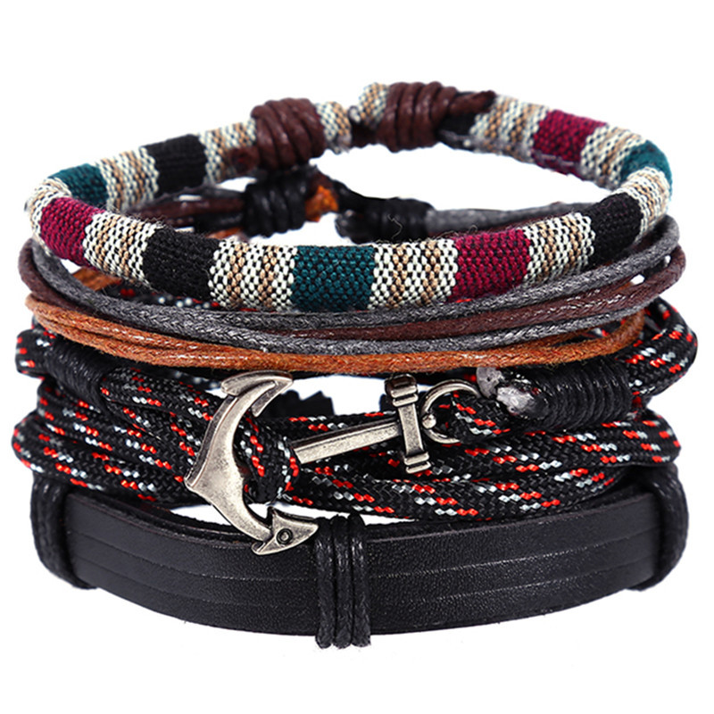 Leather Bracelet with Braided Anchor