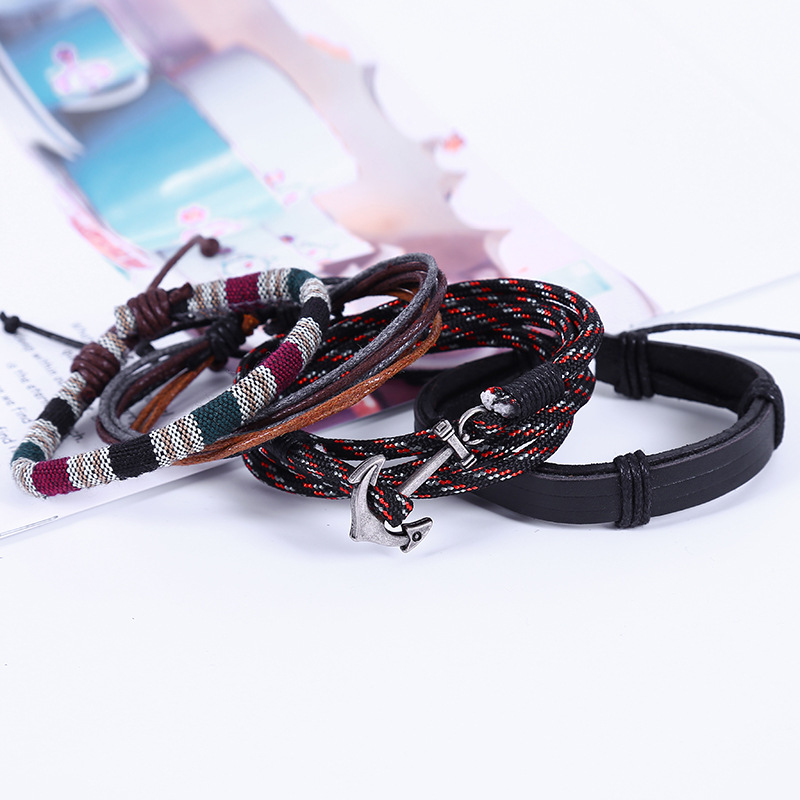 Leather Bracelet with Braided Anchor