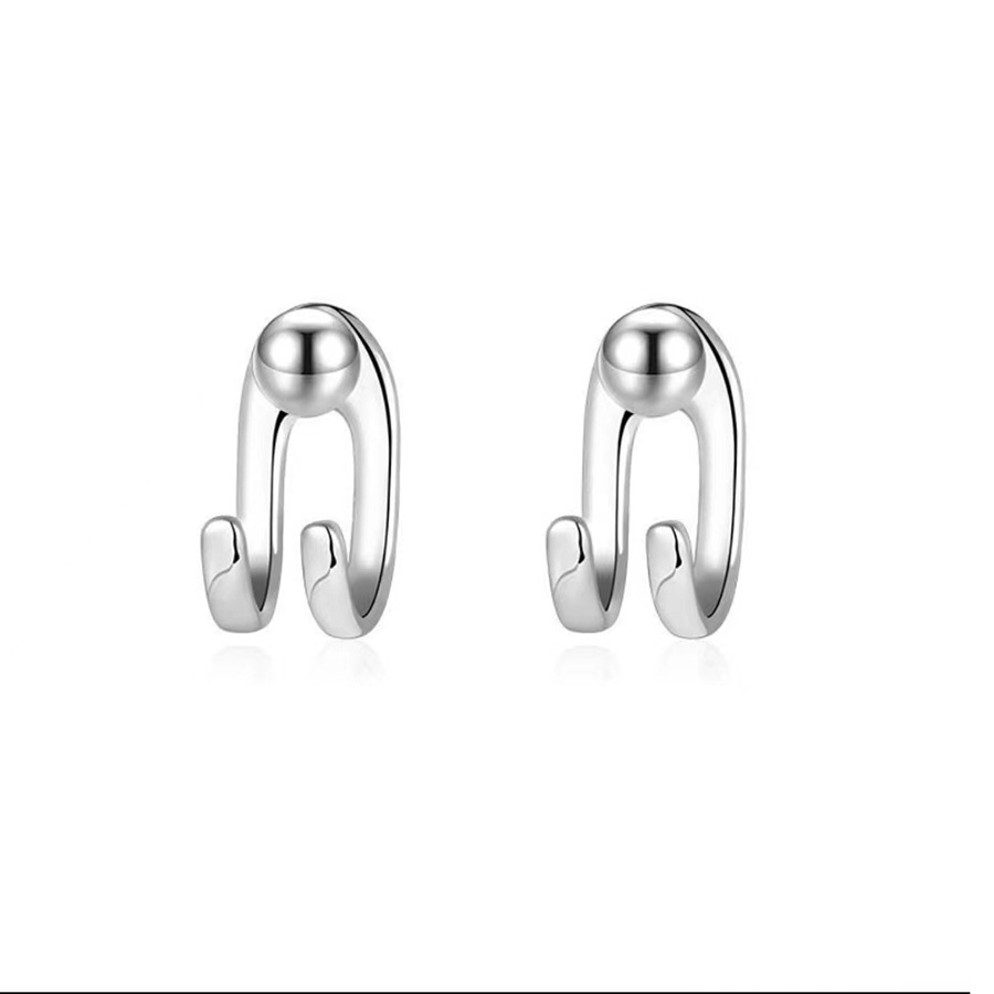 Pendientes de Gancho Curvo con Cuentas de Plata