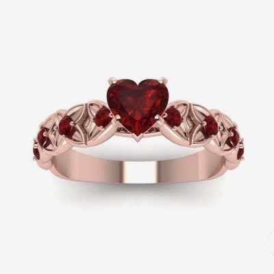 Heart Ring with Red Diamonds