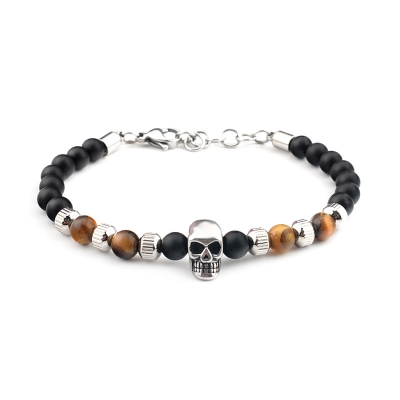 Stainless Steel Skull and Beads Bracelet