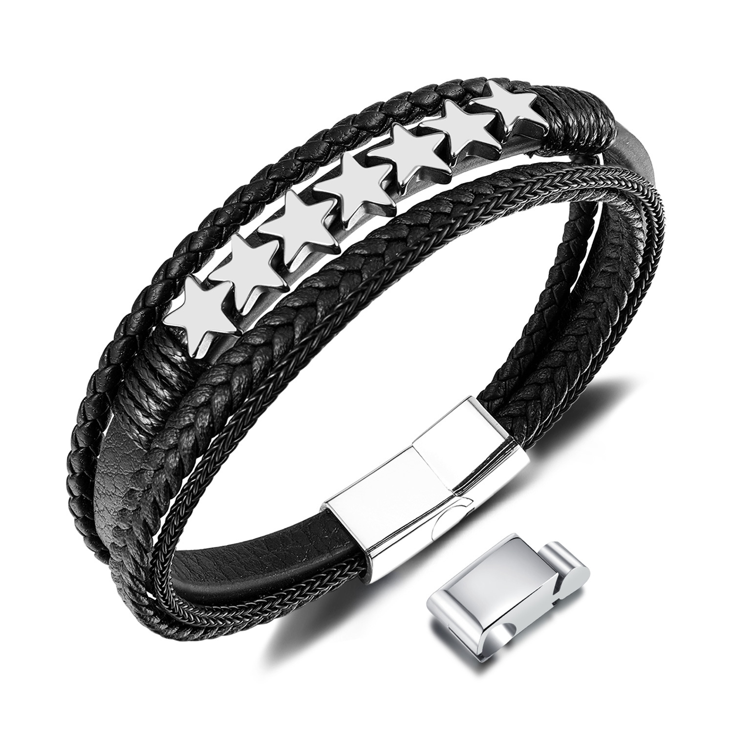 Star Leather Bracelet with Magnetic Closure