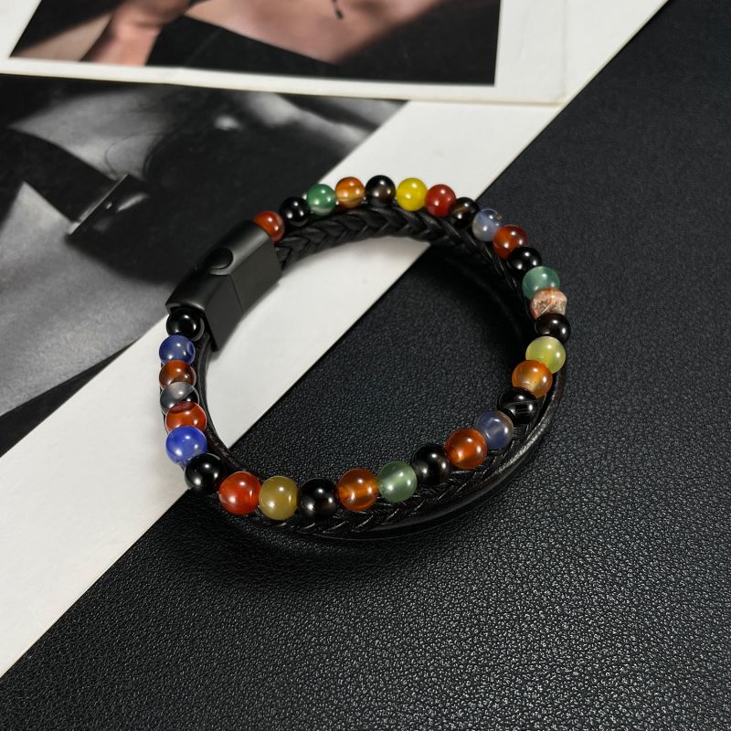 Leather Bracelet with Agate Beads
