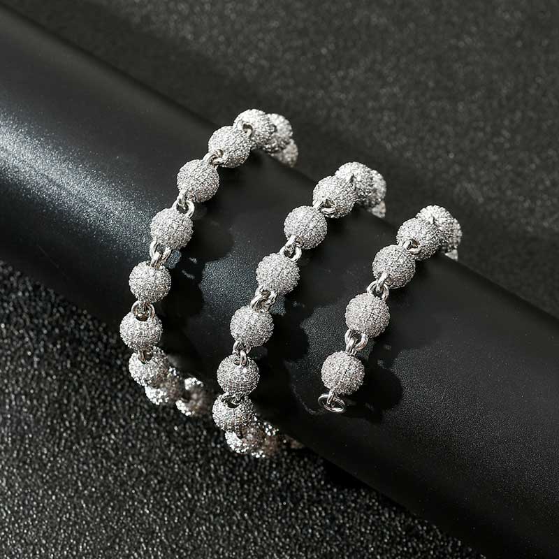 8mm Iced Beads Chain in White Gold