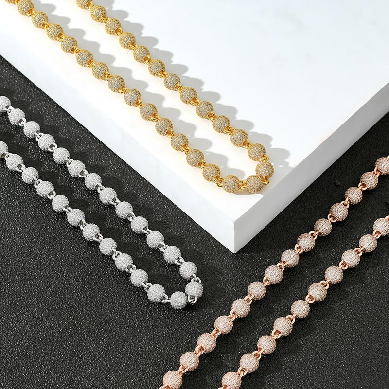8mm Iced Beads Chain in White Gold