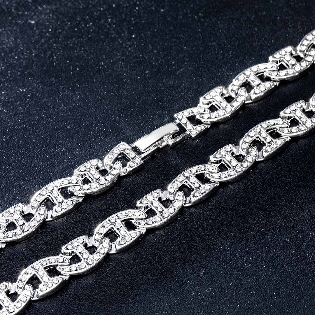 8mm Iced G-link Chain in White Gold