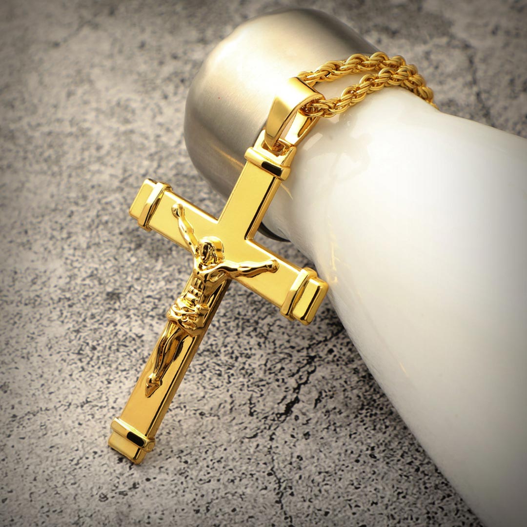 Jesus Crucifix Cross Pendant in Gold