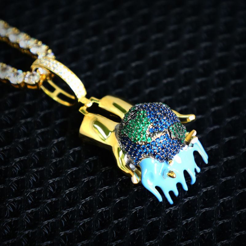 Bust Down 3D Dripping Earth in The Hands Pendant
