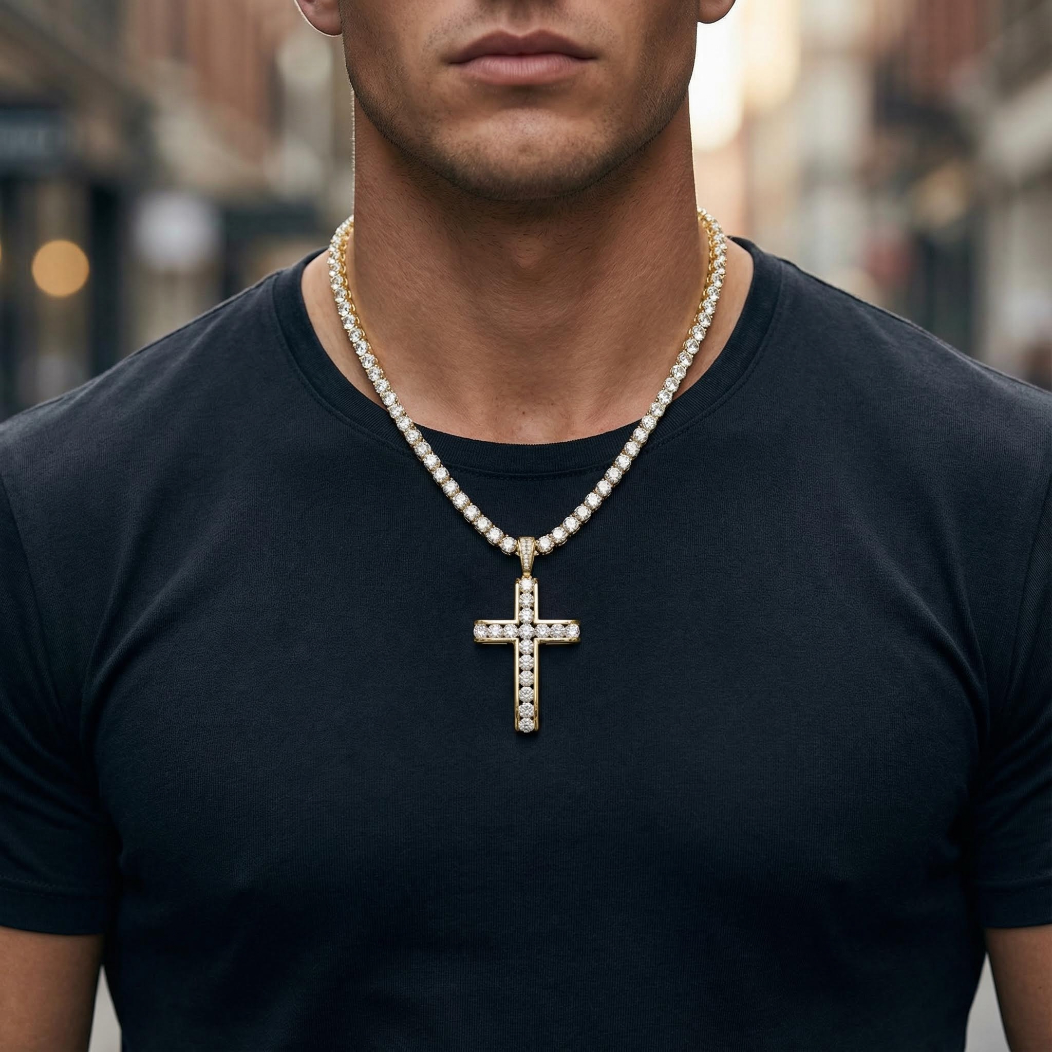 Gorgeous Men's Tennis Cross Pendant in Gold