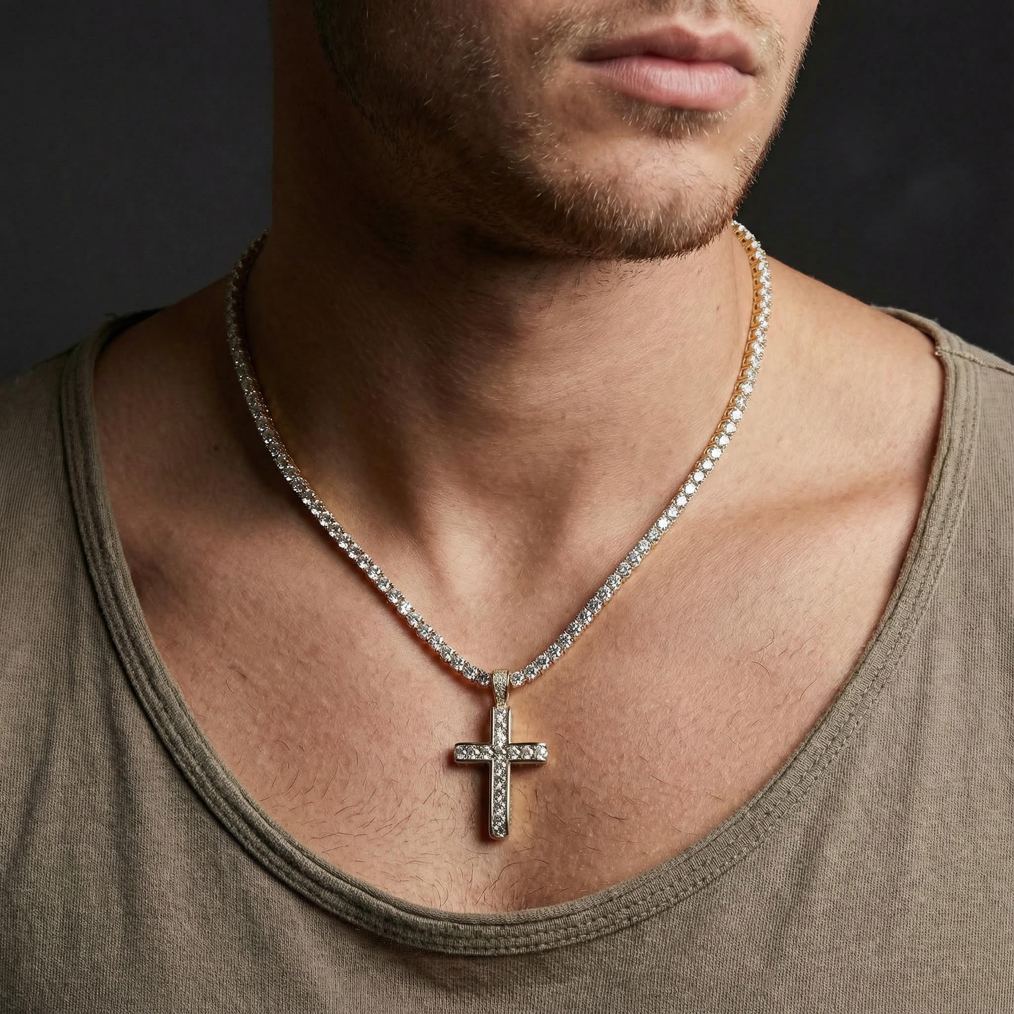 Gorgeous Men's Tennis Cross Pendant in Gold