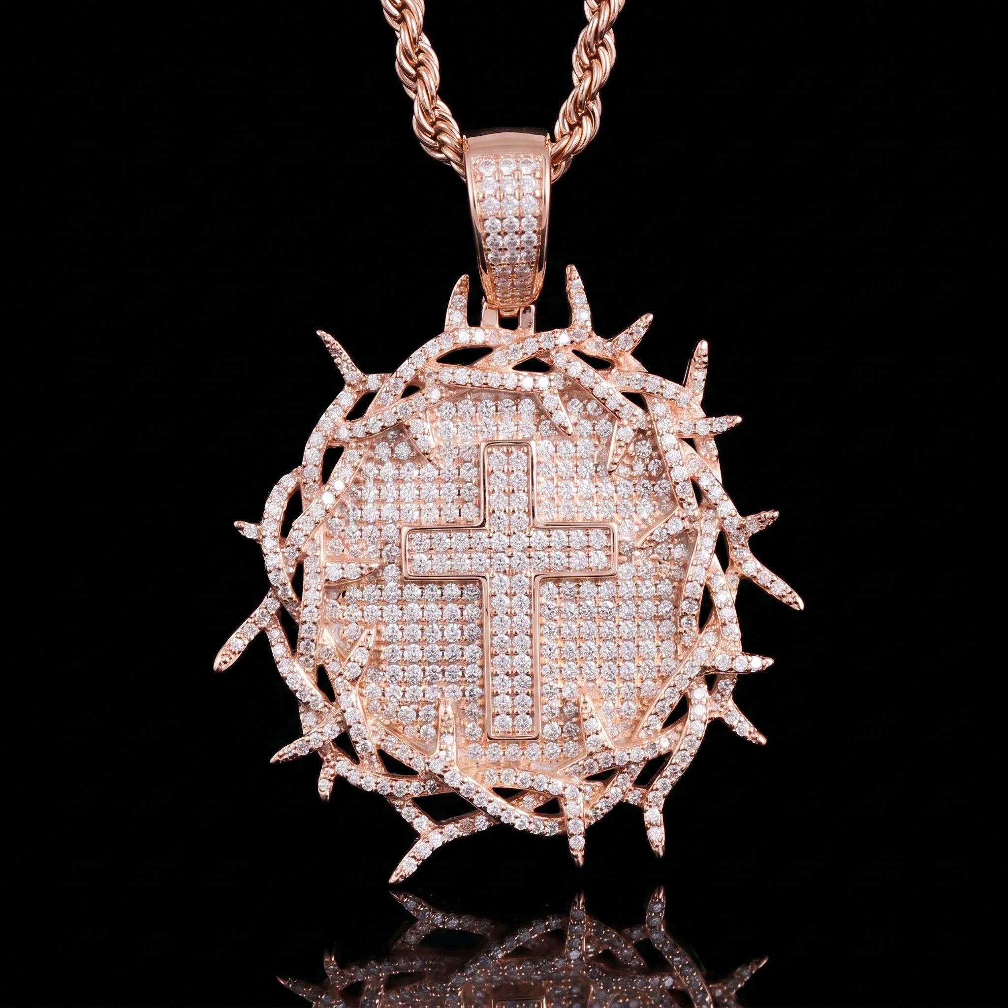 Iced Crown of Thorns with Cross Medallion Pendant