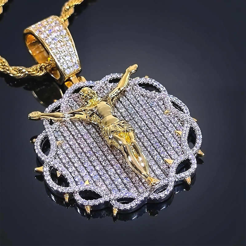 Paved Crown of Thorns with Jesus Medallion Pendant