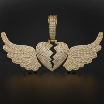 Paved Broken Heart with Flying Wings Pendant