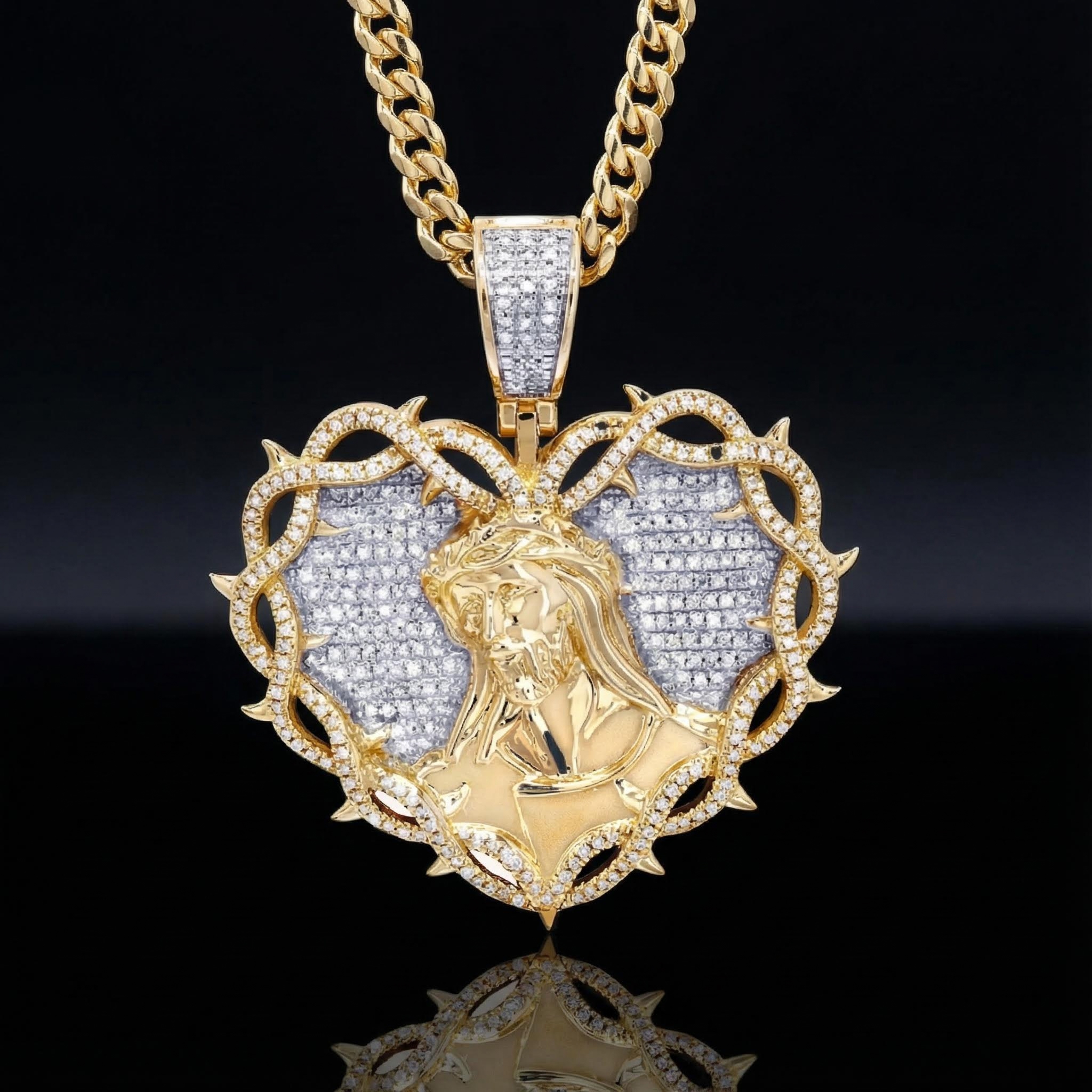 Jesus Head with Thorns Heart Pendant in Gold