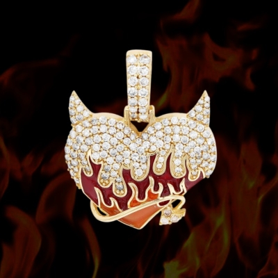 Flaming Angel Devil Heart Pendant