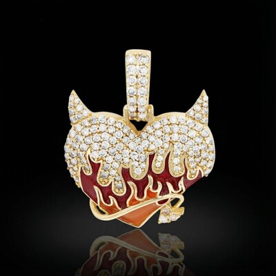 Flaming Angel Devil Heart Pendant