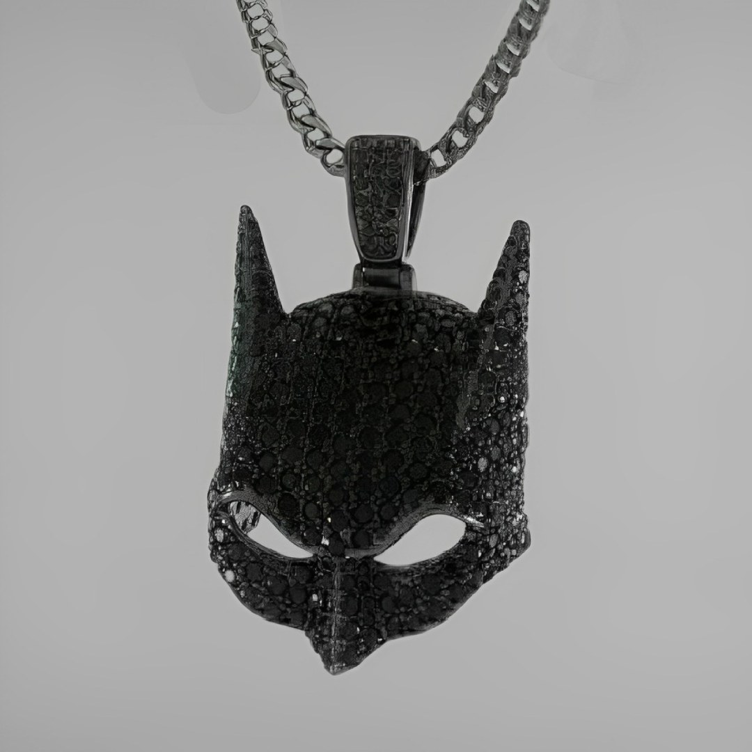 Paved Black Bat Mask Pendant