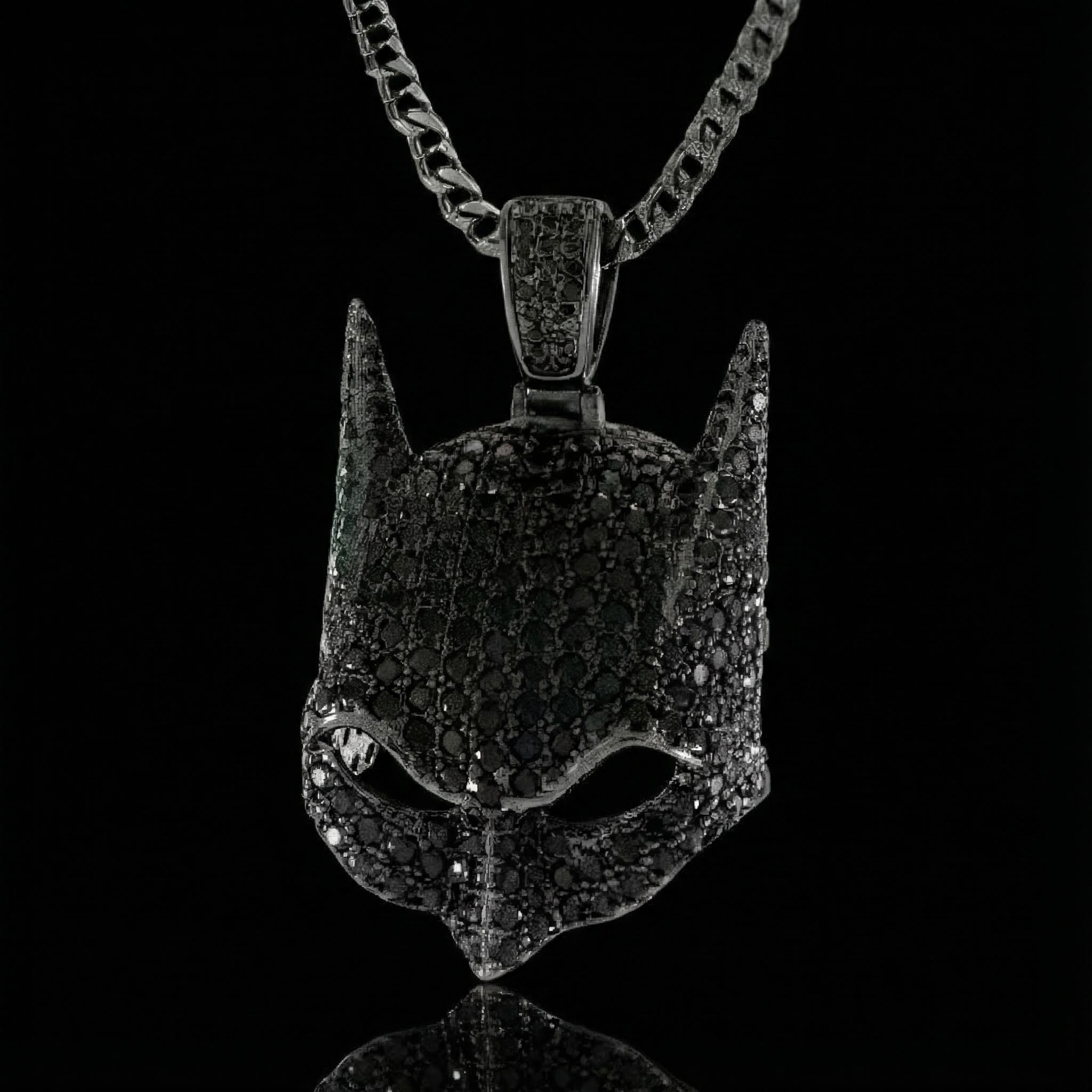 Paved Black Bat Mask Pendant