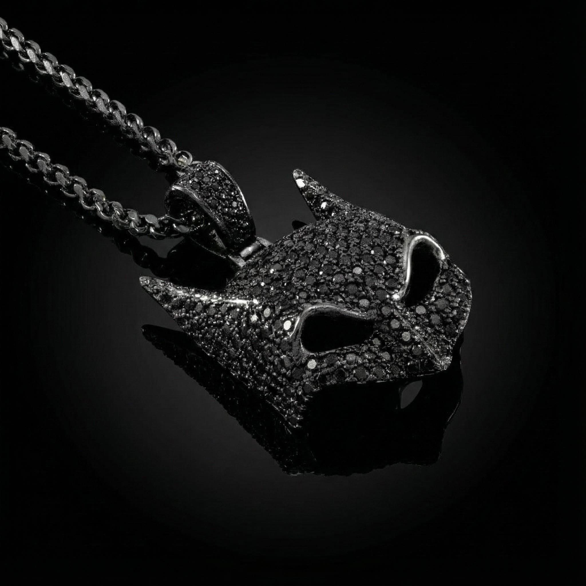 Paved Black Bat Mask Pendant