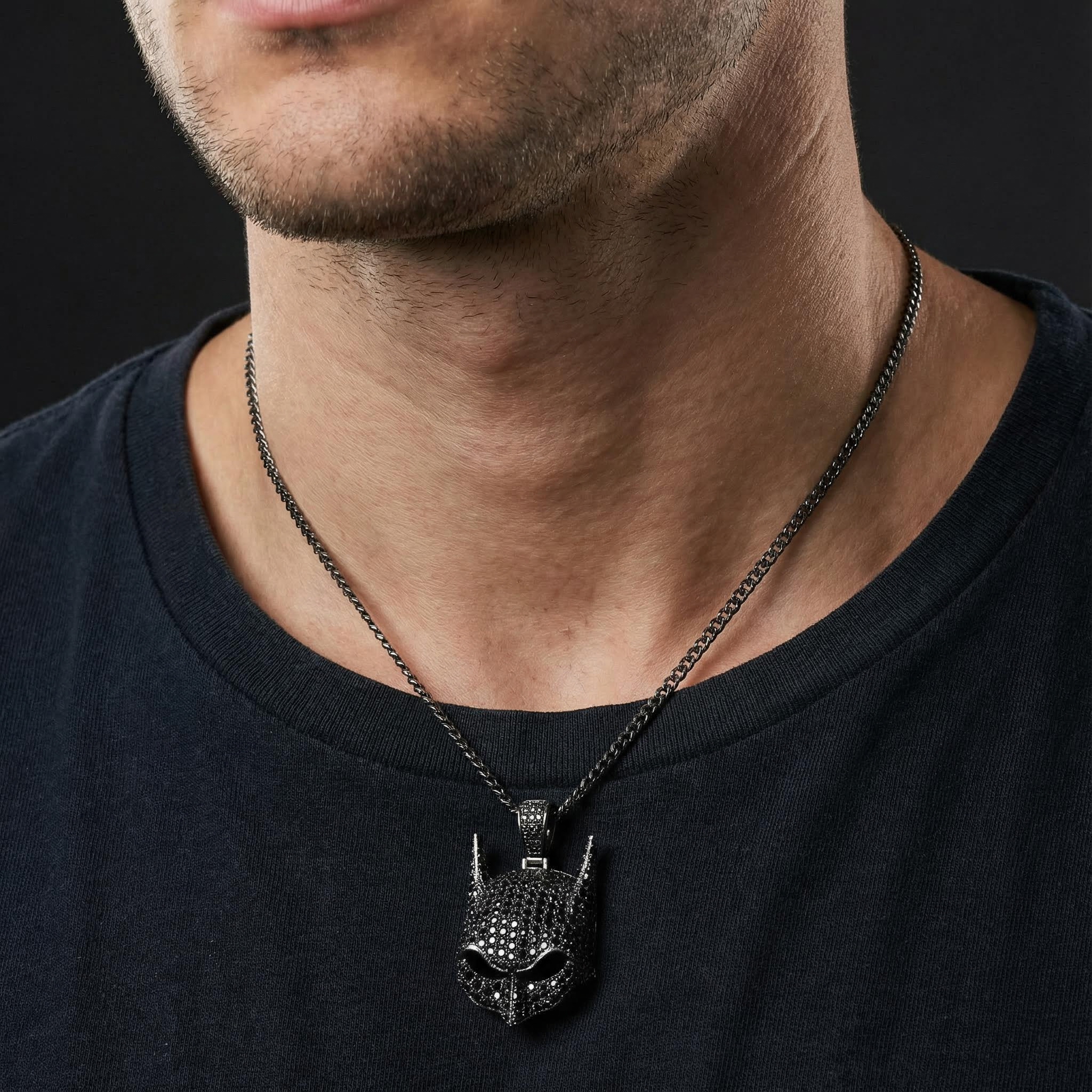 Paved Black Bat Mask Pendant