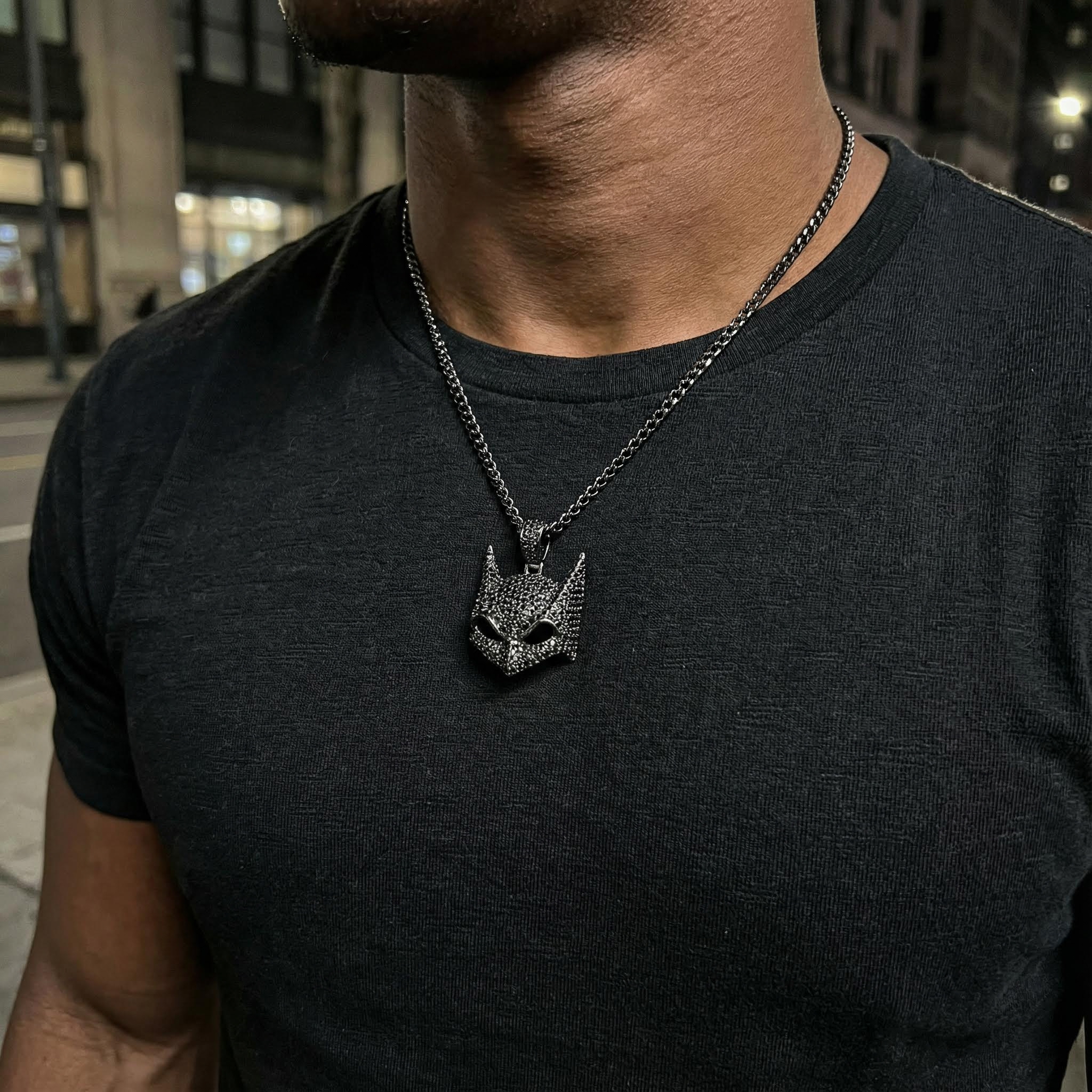 Paved Black Bat Mask Pendant