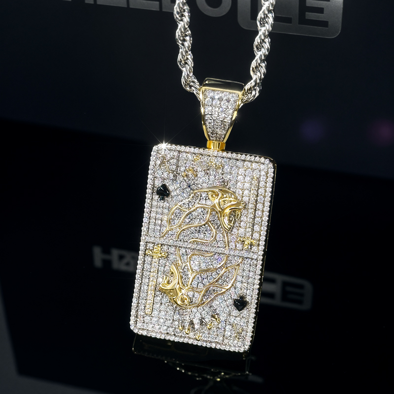 Crown King Gold Poker Play Card Pendant