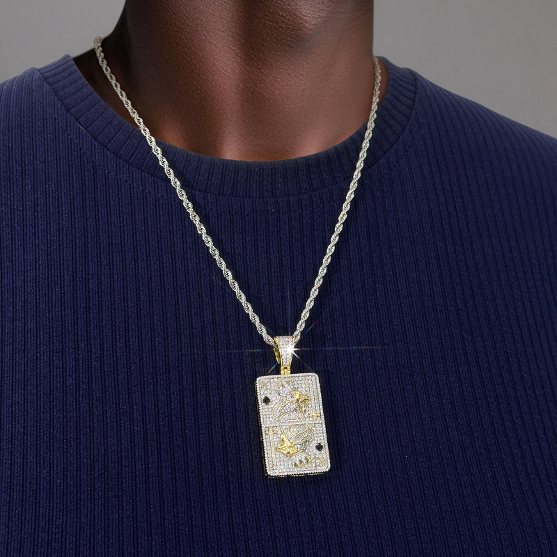 Crown King Gold Poker Play Card Pendant