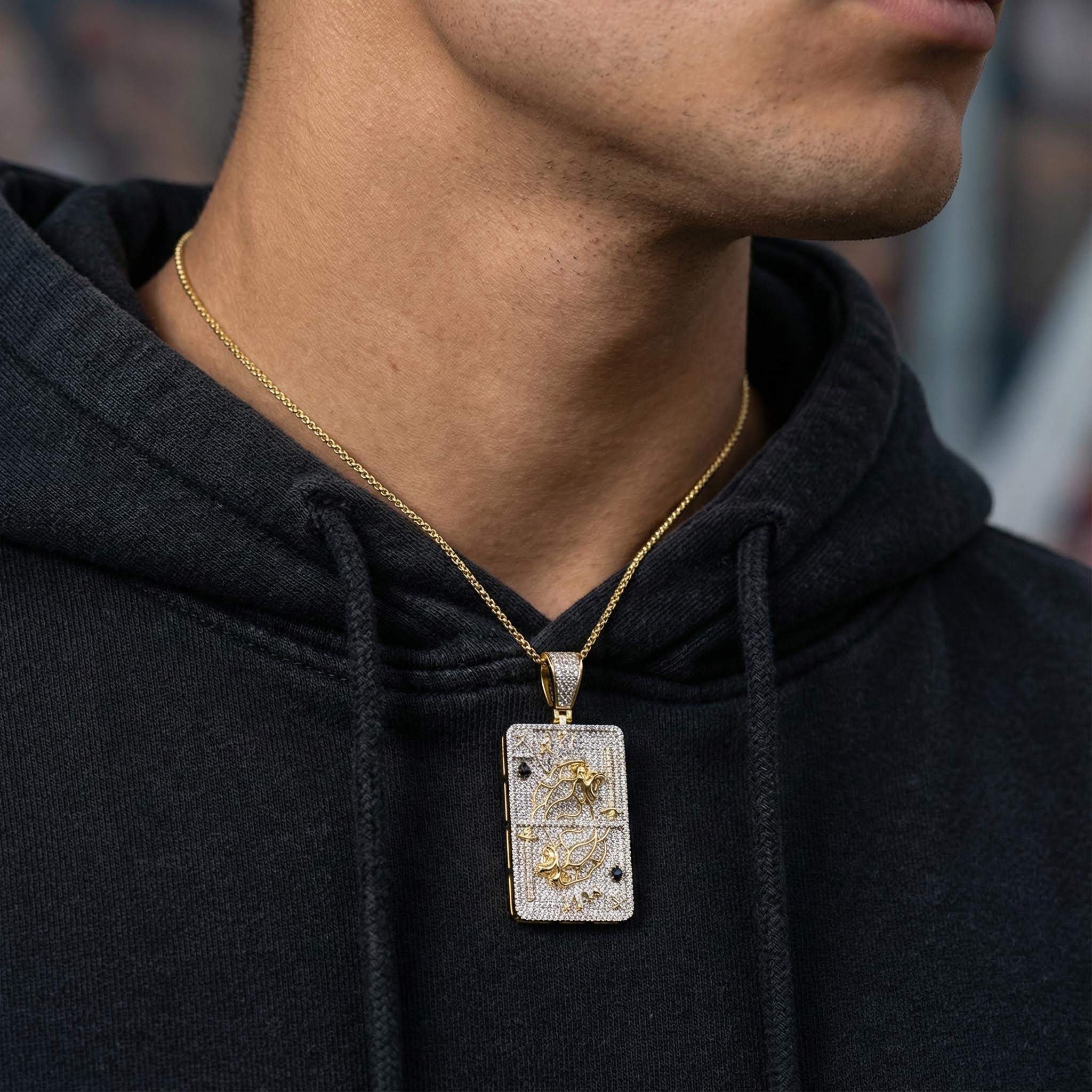 Crown King Gold Poker Play Card Pendant