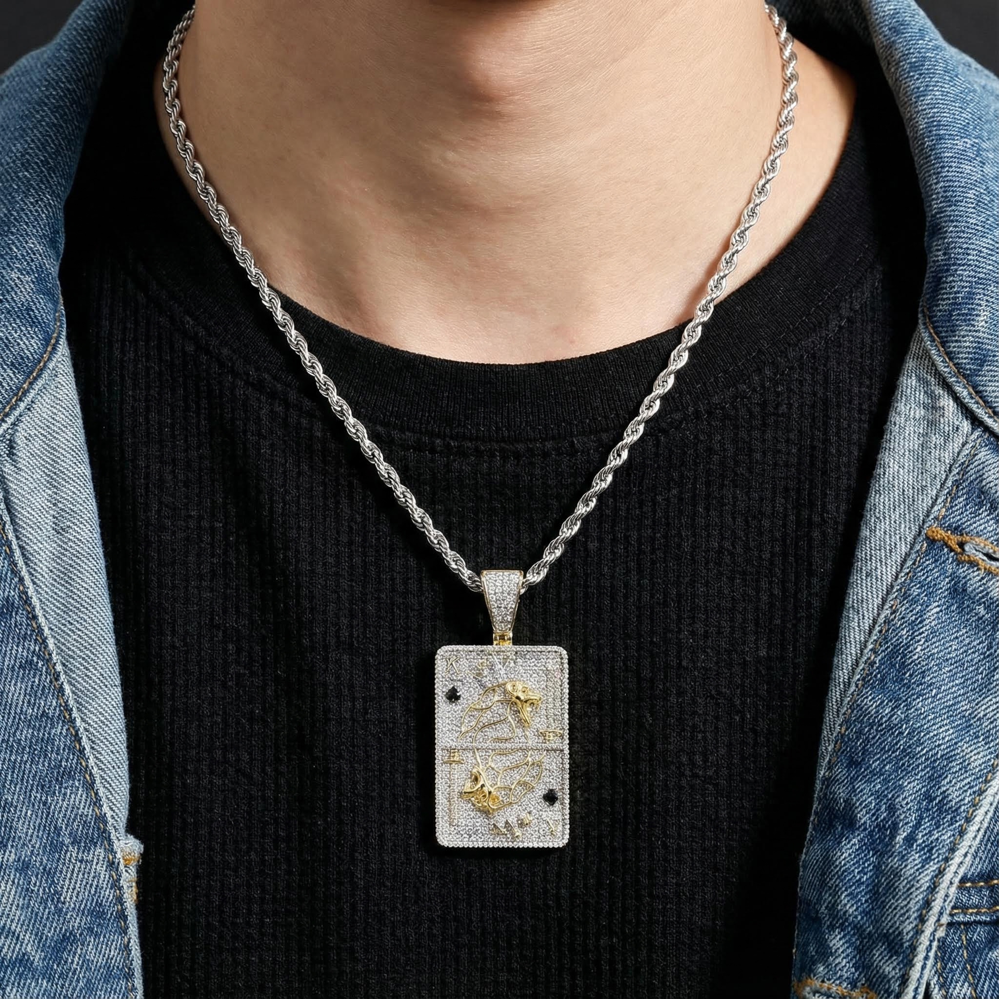 Crown King Gold Poker Play Card Pendant