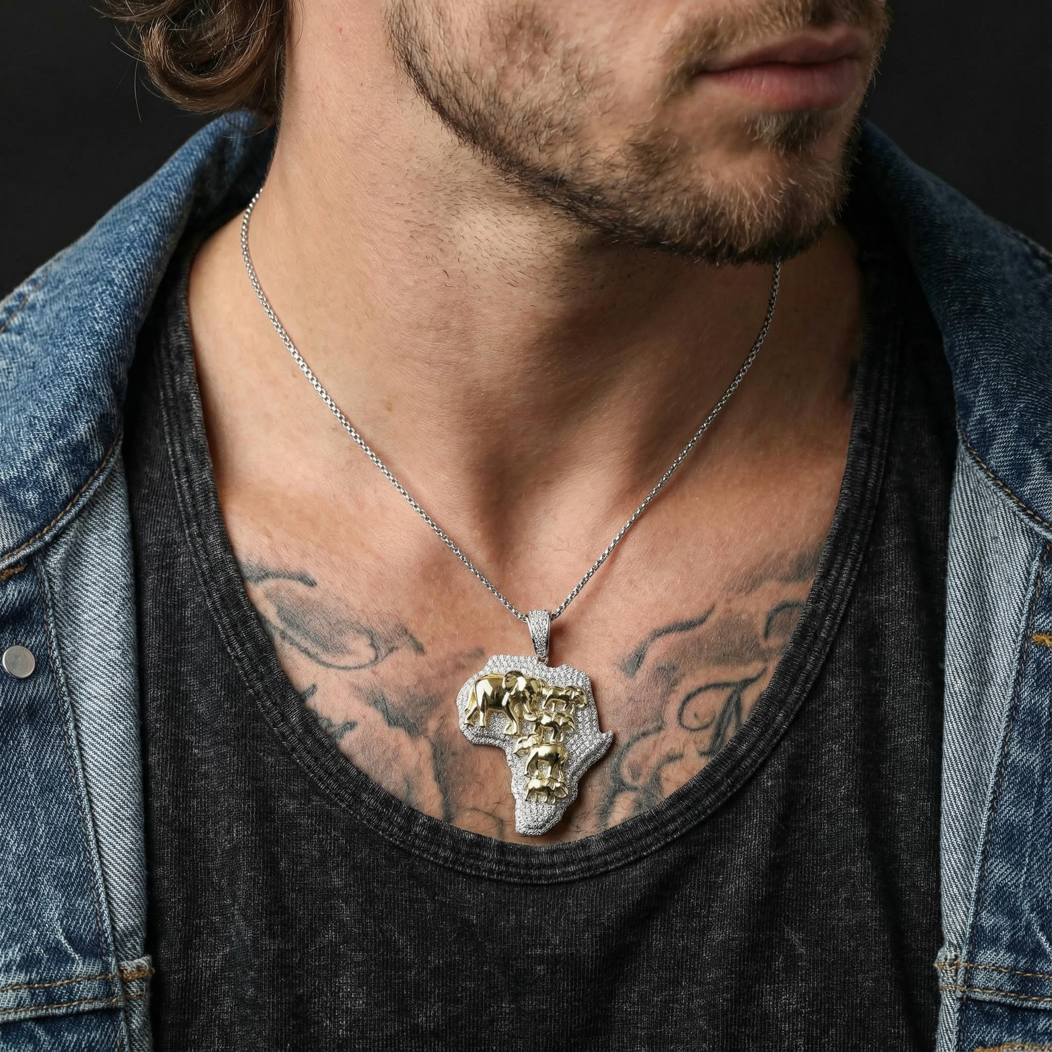 Gold 3D Elephants with Africa Map Pendant Gold 3D Elephants with Africa Map Pendant