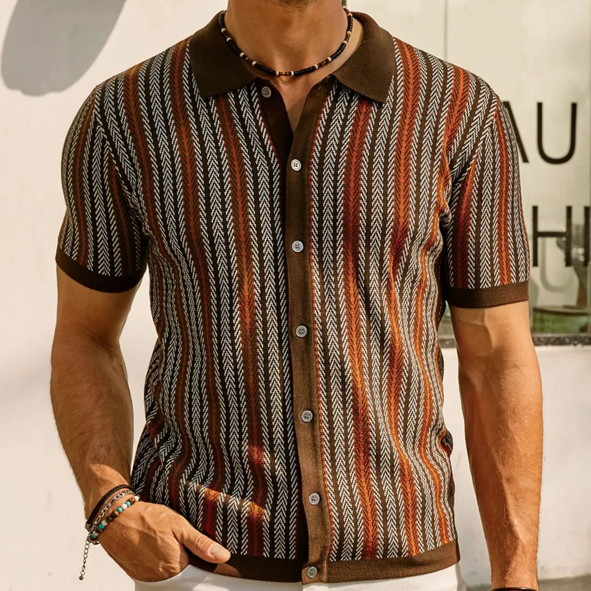 Striped Jacquard Business Polo Shirt