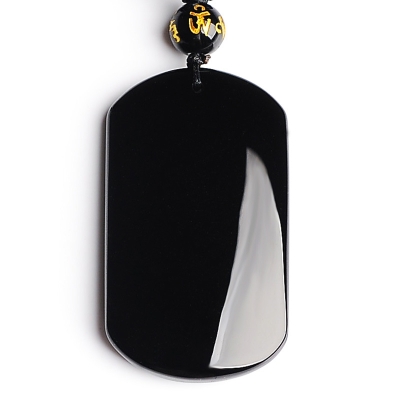 Natural Stone Obsidian Amulet Oval Dog Tag Pendant