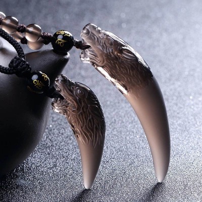 41mm Obsidian Natural Stone Translucent Wolf Tooth Pendant
