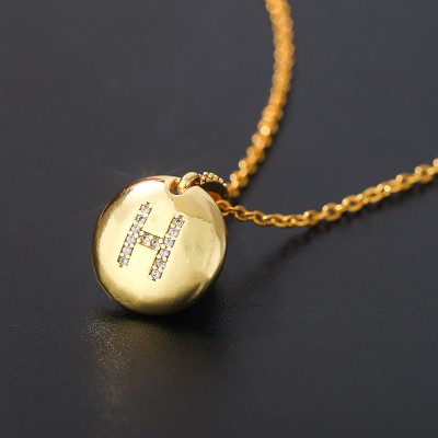 Capital Letter Round Locket Pendant Necklace in Gold