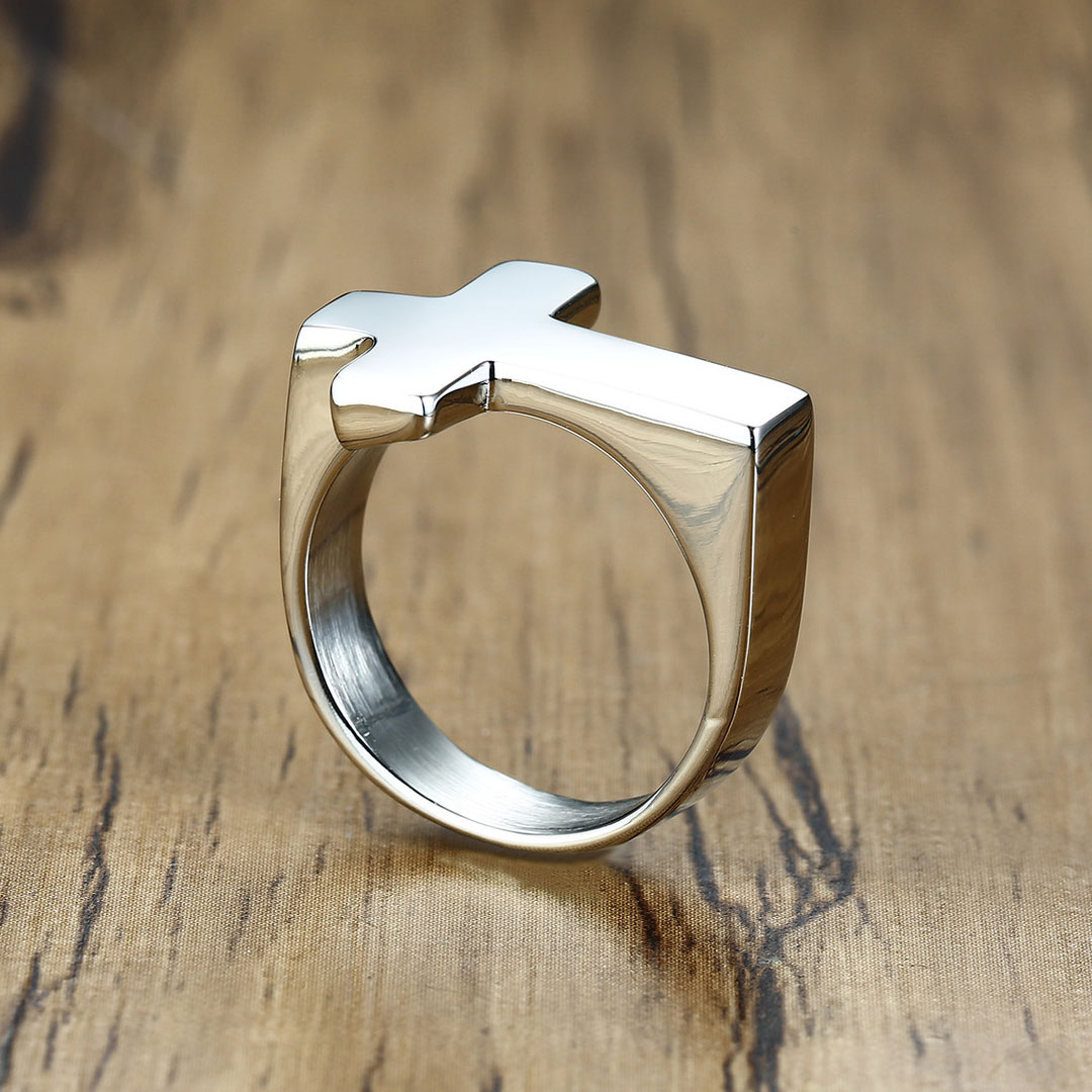 Cross Stainless Steel Ring in Silver