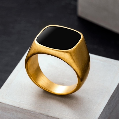 Onyx Golden Classical Men's Stainless Steel Ring