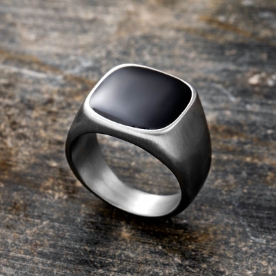 Onyx Silvery Classical Men's Stainless Steel Ring