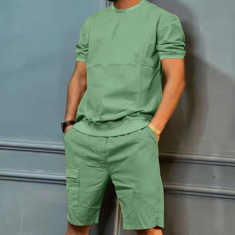Casual Short-sleeved + Multi-pocket Shorts Sports Suit