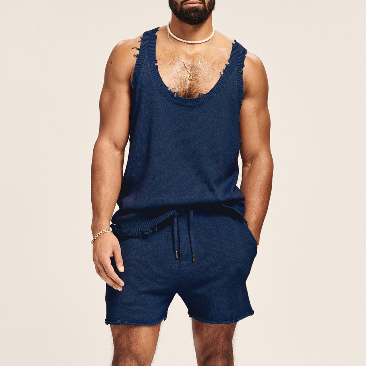 Sports Fashion Knitted Sleeveless Tank Top Shorts Two-Piece Set